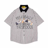 Jiayiku Men's  New American Middle Ages Lazy Fashion Brand Puppy Embroidered Striped Short-sleeved Shirt For Men And Women main image 1