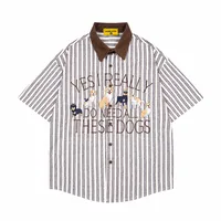 Jiayiku Men's  New American Middle Ages Lazy Fashion Brand Puppy Embroidered Striped Short-sleeved Shirt For Men And Women main image 2