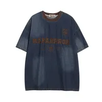 Jiayiku Men's Summer New American Retro Trendy Brand Embroidered Tee Washed Denim Short-sleeved T-shirt Loose Men's And Women's main image 1