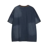 Jiayiku Men's Summer New American Retro Trendy Brand Embroidered Tee Washed Denim Short-sleeved T-shirt Loose Men's And Women's main image 2