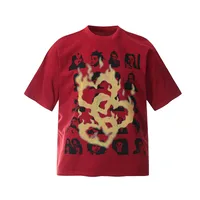 Jiayiku Men's  Summer American Street Hip Hop Fashion Brand Couple Tee Flame Heart-shaped Printed T-shirt Short Sleeve main image 3