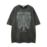 Jiayiku Men's Wear ∠  American Street Dark Style Fashion Brand Tee Skull Skeleton Printed Suede T-Shirt Men sku image 5