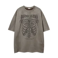 Jiayiku Men's Wear ∠  American Street Dark Style Fashion Brand Tee Skull Skeleton Printed Suede T-Shirt Men sku image 11