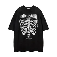 Jiayiku Men's Wear ∠  American Street Dark Style Fashion Brand Tee Skull Skeleton Printed Suede T-Shirt Men sku image 7