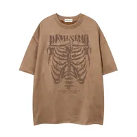 Jiayiku Men's Wear ∠  American Street Dark Style Fashion Brand Tee Skull Skeleton Printed Suede T-Shirt Men sku image 16