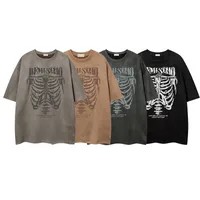 Jiayiku Men's Wear ∠  American Street Dark Style Fashion Brand Tee Skull Skeleton Printed Suede T-Shirt Men main image 5