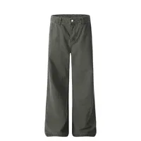 Jiayi Library Men's  Spring American Style Retro Washed Old Simple Casual Pants Straight Through Loose Wide Leg Pants sku image 9