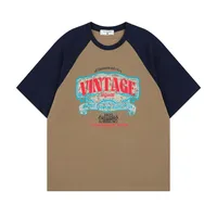 Jiayiku Fashion Brand  Summer New Campus Style American Style Retro Color Matching T-shirt Raglan Sleeve Couple's Short-sleeved T-shirt main image 2