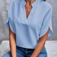 Foreign Trade Women's  Summer Casual Solid Color V-neck Loose Shirt Top Women main image 2