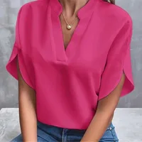 Foreign Trade Women's  Summer Casual Solid Color V-neck Loose Shirt Top Women main image 3