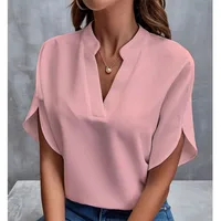 Foreign Trade Women's  Summer Casual Solid Color V-neck Loose Shirt Top Women main image 4