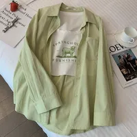 Plus Size 1.0-150kg Lazy Style Green Shirt Top For Women Spring & Fall New Style Loose And Versatile Thin Hong Kong Style Jacket main image 3