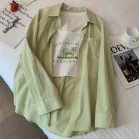 Plus Size 1.0-150kg Lazy Style Green Shirt Top For Women Spring & Fall New Style Loose And Versatile Thin Hong Kong Style Jacket main image 4