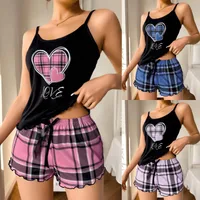 Summer   Style Women's Sexy Sling Shorts Thin Pajamas Milk Silk Printed Two-piece Home Clothes main image 1