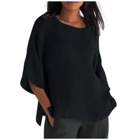 Same Day Delivery Wisheaby  New Foreign Trade Women's Seven-point Sleeve Round Neck Cotton And Linen Shirt Top main image 2