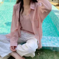 French Style Ice Silk Sunscreen Shirt Women's  Summer Silk Thin Shirt Sense Long Sleeve Sunscreen Top Coat In Stock sku image 4