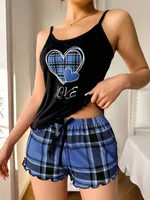 Summer   Style Women's Sexy Sling Shorts Thin Pajamas Milk Silk Printed Two-piece Home Clothes sku image 2
