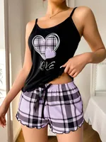 Summer   Style Women's Sexy Sling Shorts Thin Pajamas Milk Silk Printed Two-piece Home Clothes sku image 12