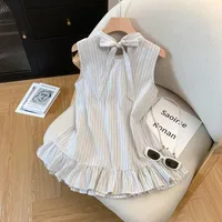 Striped Design Sleeveless New Shirt Summer Shirt Vest New Bow Loose Top main image 1