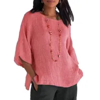 Wish Eaby  New Fashion Women's Seven-point Sleeve Round Neck Cotton Linen Shirt Top Spot main image 5