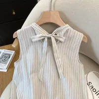 Striped Design Sleeveless New Shirt Summer Shirt Vest New Bow Loose Top main image 3