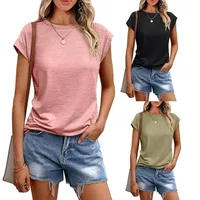 Women's Vest Summer  Round Neck Short-sleeved T-shirt Solid Color Round Neck Cover Sleeve Foreign Trade Women main image 1