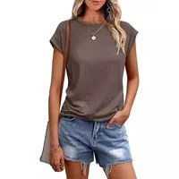 Women's Vest Summer  Round Neck Short-sleeved T-shirt Solid Color Round Neck Cover Sleeve Foreign Trade Women main image 4