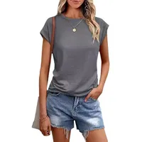Women's Vest Summer  Round Neck Short-sleeved T-shirt Solid Color Round Neck Cover Sleeve Foreign Trade Women main image 5