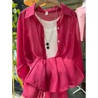 New Arrival Fashionable All-match Top Pearlescent Yarn Sun-protection Clothing Women's Loose Lantern Sleeve Shirt High-grade Mid-length main image 2