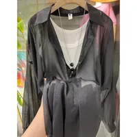 New Arrival Fashionable All-match Top Pearlescent Yarn Sun-protection Clothing Women's Loose Lantern Sleeve Shirt High-grade Mid-length sku image 5