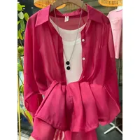 New Arrival Fashionable All-match Top Pearlescent Yarn Sun-protection Clothing Women's Loose Lantern Sleeve Shirt High-grade Mid-length sku image 6