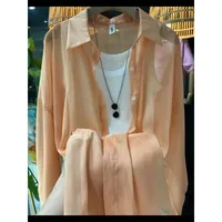New Arrival Fashionable All-match Top Pearlescent Yarn Sun-protection Clothing Women's Loose Lantern Sleeve Shirt High-grade Mid-length sku image 9