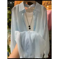 New Arrival Fashionable All-match Top Pearlescent Yarn Sun-protection Clothing Women's Loose Lantern Sleeve Shirt High-grade Mid-length sku image 12