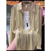 New Arrival Fashionable All-match Top Pearlescent Yarn Sun-protection Clothing Women's Loose Lantern Sleeve Shirt High-grade Mid-length sku image 13