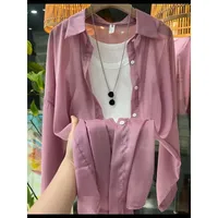 New Arrival Fashionable All-match Top Pearlescent Yarn Sun-protection Clothing Women's Loose Lantern Sleeve Shirt High-grade Mid-length sku image 15
