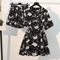 Fashion Floral Women's Suit  Summer New Two-Piece Set Stylish Chiffon Dress Slimming Age-Reducing Shorts Set main image 2