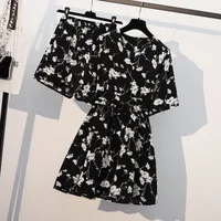 Fashion Floral Women's Suit  Summer New Two-Piece Set Stylish Chiffon Dress Slimming Age-Reducing Shorts Set main image 4