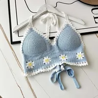 Ethnic Style Fashion Sexy Small Camisole Seaside Beach Lace-up Hollow-out Knitted Short Halter Shirt For Women main image 3