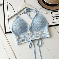Ethnic Style Fashion Sexy Small Camisole Seaside Beach Lace-up Hollow-out Knitted Short Halter Shirt For Women sku image 3