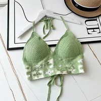 Ethnic Style Fashion Sexy Small Camisole Seaside Beach Lace-up Hollow-out Knitted Short Halter Shirt For Women sku image 4