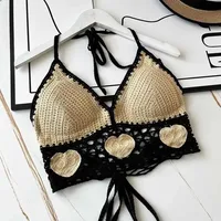 Ethnic Style Fashion Sexy Small Camisole Seaside Beach Lace-up Hollow-out Knitted Short Halter Shirt For Women sku image 6