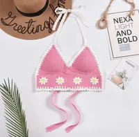 Ethnic Style Fashion Sexy Small Camisole Seaside Beach Lace-up Hollow-out Knitted Short Halter Shirt For Women sku image 8