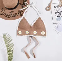 Ethnic Style Fashion Sexy Small Camisole Seaside Beach Lace-up Hollow-out Knitted Short Halter Shirt For Women sku image 10