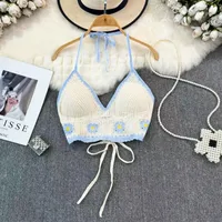 Ethnic Style Fashion Sexy Small Camisole Seaside Beach Lace-up Hollow-out Knitted Short Halter Shirt For Women sku image 12
