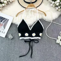 Ethnic Style Fashion Sexy Small Camisole Seaside Beach Lace-up Hollow-out Knitted Short Halter Shirt For Women sku image 13