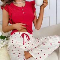Women's Home Clothes Love Printed Trousers Ruffled Casual Pit Strip Can Wear  Pajamas main image 4