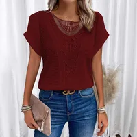 Europe And The United States Spring And Summer New Independent Station Lace Stitching Short Sleeve T-shirt In Stock  Women's Clothing main image 2