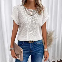 Europe And The United States Spring And Summer New Independent Station Lace Stitching Short Sleeve T-shirt In Stock  Women's Clothing main image 3
