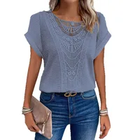 Europe And The United States Spring And Summer New Independent Station Lace Stitching Short Sleeve T-shirt In Stock  Women's Clothing main image 5