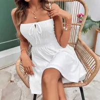 Elegant Sleeveless Sling Dress Summer New High Waist Pleated A- Line Midi Dress main image 3